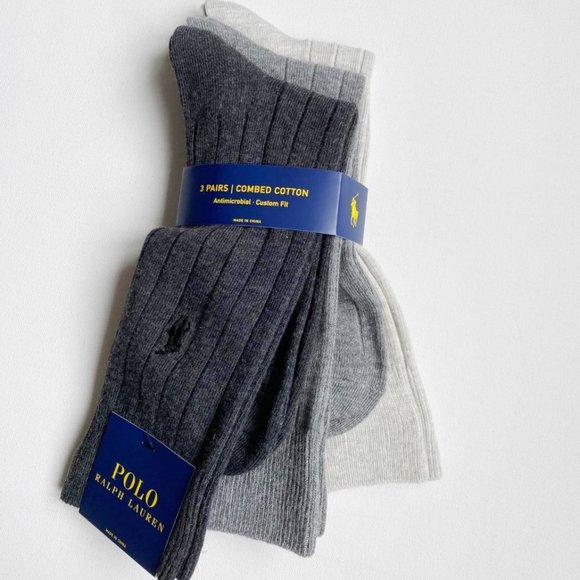 POLO Ralph Lauren 3-Pack Ribbed Socks Greys - Picture 1 of 1